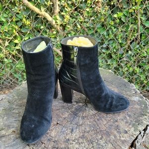 Vintage Croc Print Suede Leather Ankle Booties By Michael Simmons